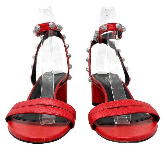 Balenciaga Red Silver Studded Leather Sandals – Size 37 - Picture 4 of 9